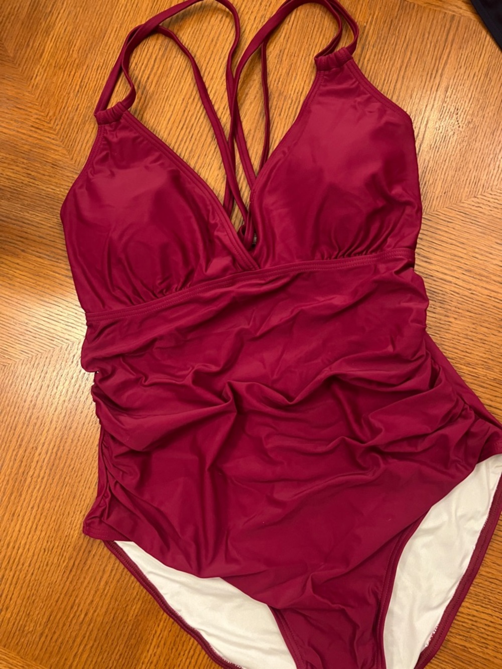 CHARMO Plunge One-Piece Swimsuit in Berry XL great straps B17